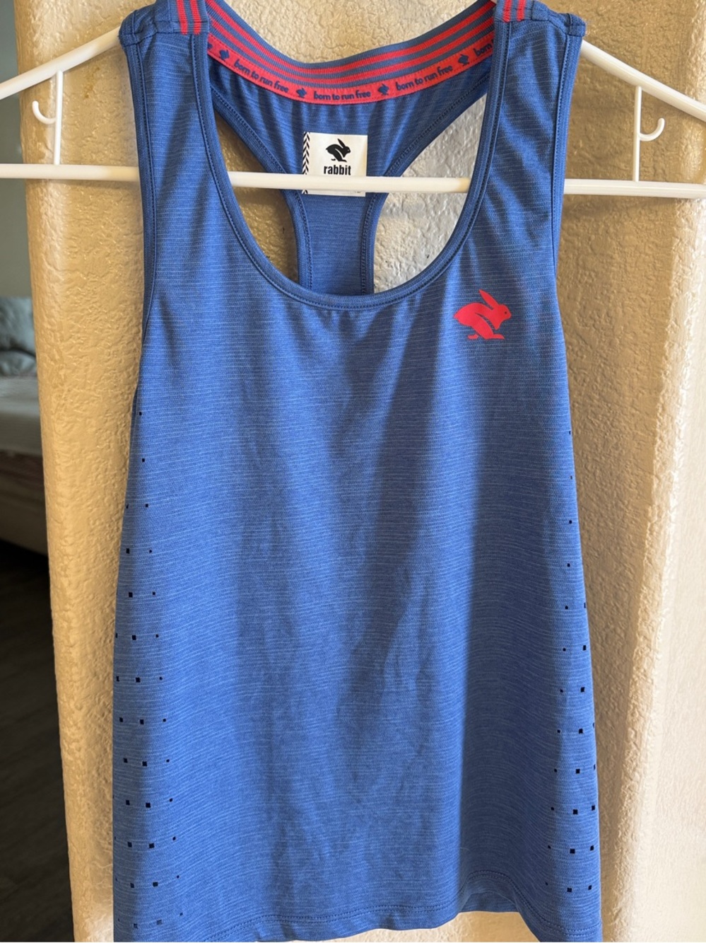 Rabbit Blue Racerback Athletic Tank with Pink Logo
